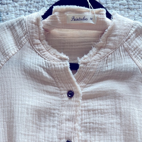 NWT Paintcolors Cotton Gauze Button Down Tunic blouse Shirt Womens M longline - Picture 4 of 10